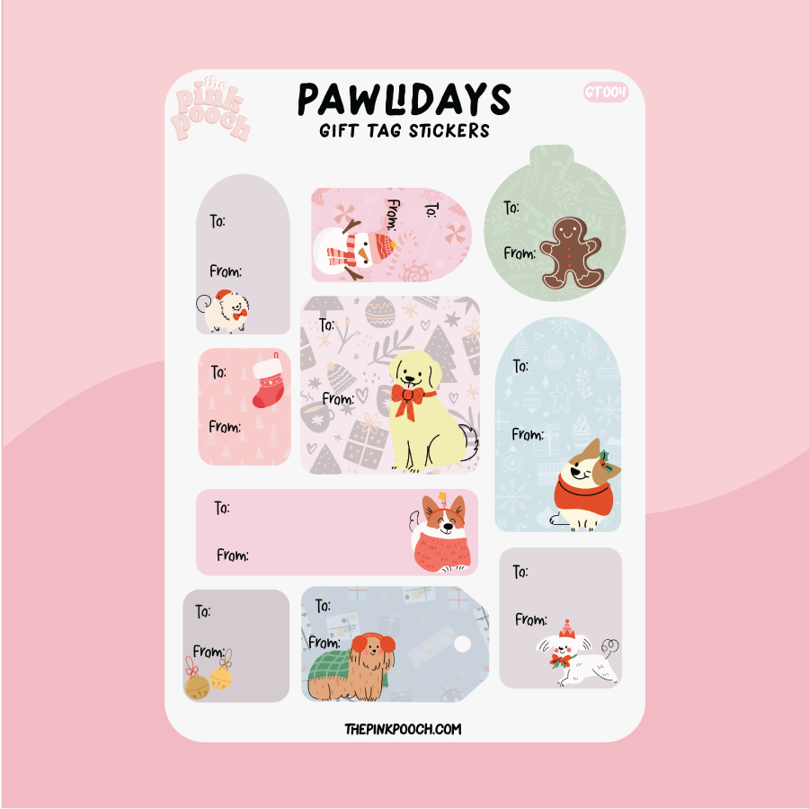 Christmas Pawliday Dog Gift Tag - Premium Waterproof Laminated Die Cut Sticker - Just $5