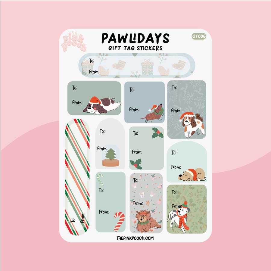 Christmas Pawliday Dog Gift Tag - Premium Waterproof Laminated Die Cut Sticker - Just $5