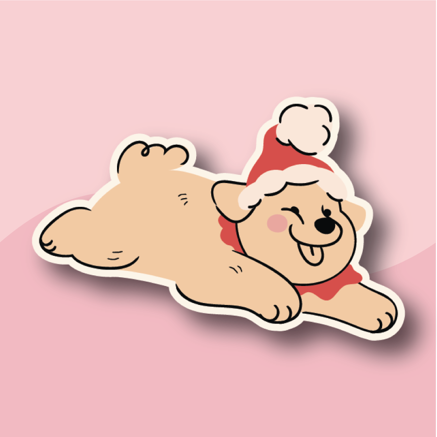 golden retriever, donning a festive Santa hat