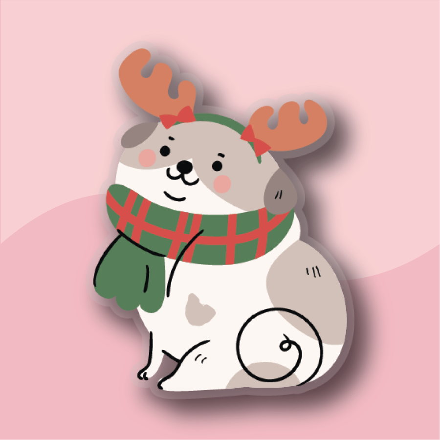 hiba Inu wrapped in a green holiday wreath
