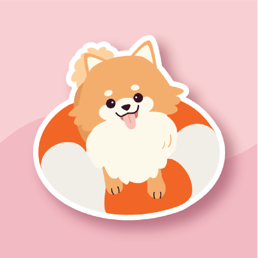 Summer Days Pomeranian in a Swim Ring Sticker - Premium Waterproof Laminated Die Cut Sticker - Just $5