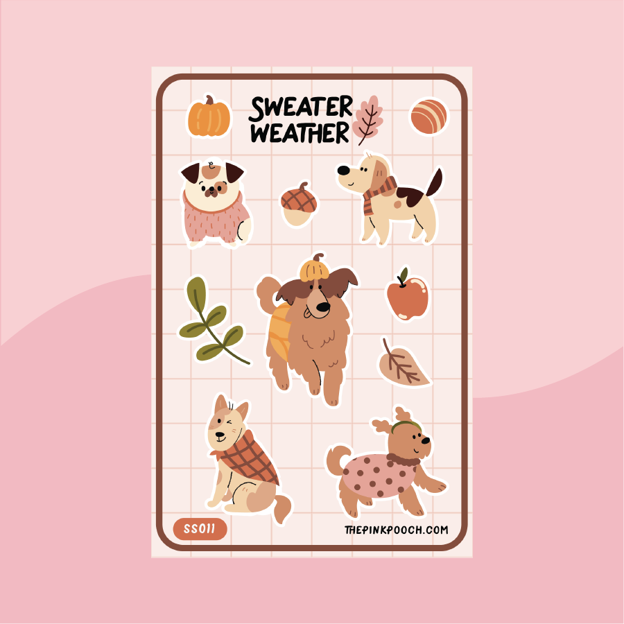 Sweater Weather Fall Sticker Sheet - Premium Waterproof Laminated Kiss Cut Sticker Sheet - Just $10