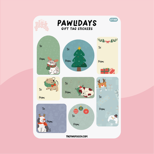Christmas Pawliday Dog Gift Tag - Premium Waterproof Laminated Die Cut Sticker - Just $5