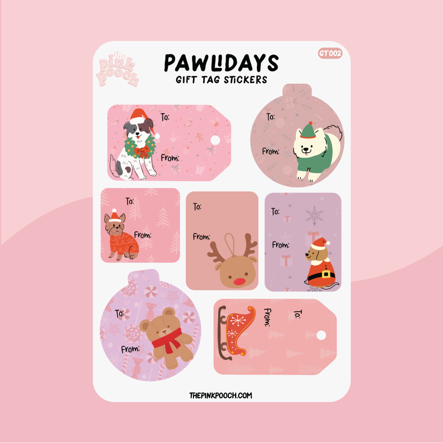 Christmas Pawliday Dog Gift Tag - Premium Waterproof Laminated Die Cut Sticker - Just $5
