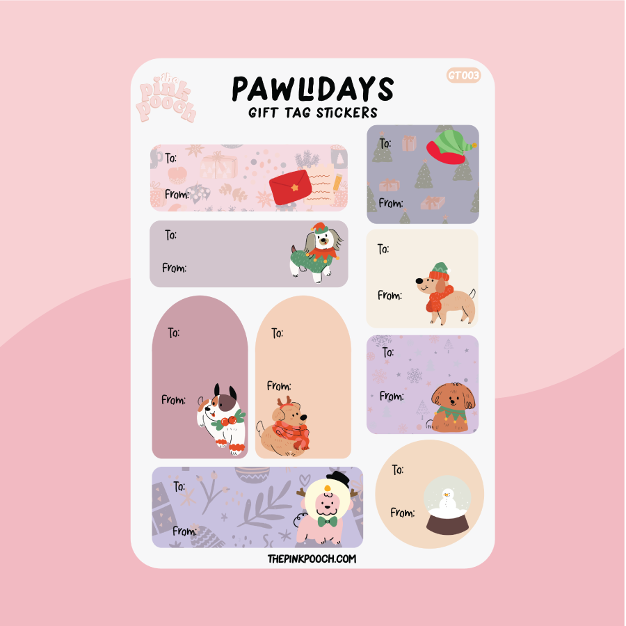 Christmas Pawliday Dog Gift Tag - Premium Waterproof Laminated Die Cut Sticker - Just $5