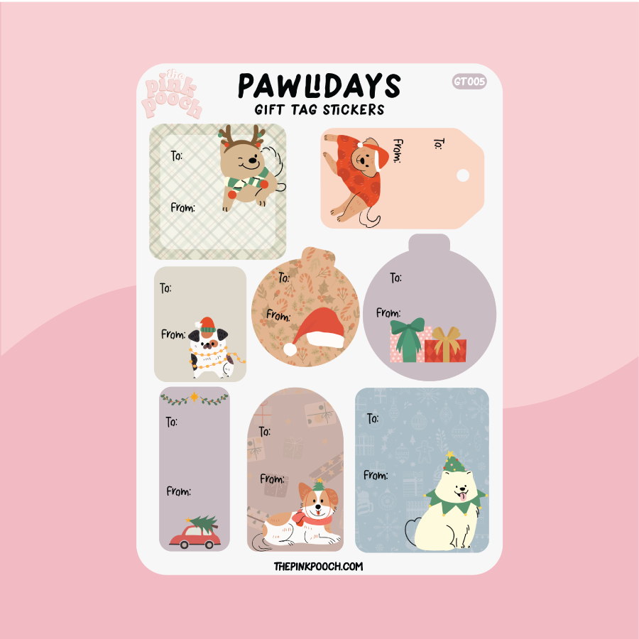 Christmas Pawliday Dog Gift Tag - Premium Waterproof Laminated Die Cut Sticker - Just $5