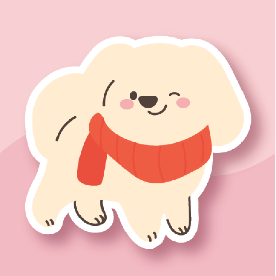 A cheerful white dog wearing a snug red scarf—autumn’s cutest companion.