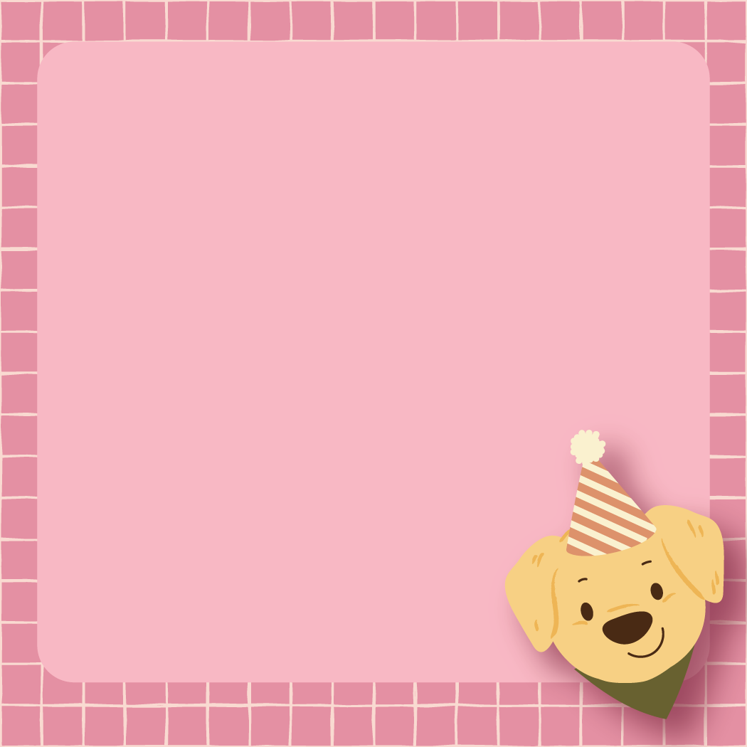 A 3.5 inch square notepad with a dark pink and yellow checkered background. A lighter pink square in the middle for the writable area and the golden retriever in the bottom right corner.